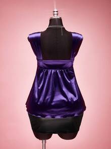 SHEIN ICON Áo không tay bằng satin màu tím cỡ lớn dành cho nữ, thiết kế xoắn ở phần ngực, kiểu áo babydoll dệt kim, phong cách Y2K, thích hợp cho mùa hè, lễ tốt nghiệp/mùa tựu trường, áo nữ dễ thương, kiểu babydoll, phù hợp cho các buổi tiệc và liên hoan. - Màu tím - Xem 2