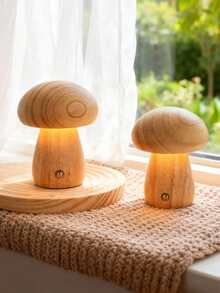 Teckwe 木质蘑菇灯，便携式无线触摸开关灯，床头灯，胡桃木/榉木暖色可调光台灯，无级调光夜灯，生日礼物 - 彩色 - 查看 2