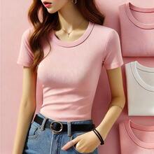 MIL200FIT Playera para mujer, tipo camiseta, manga CORTA cuello redondo, tela ligera, corte ajustado - Rosa - Ver 2