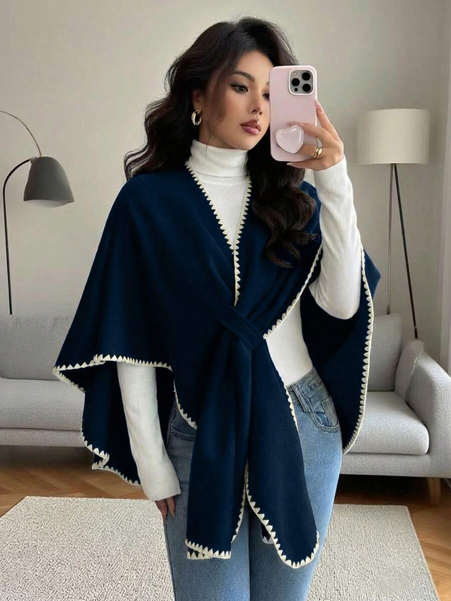 Islaluna Nowa jesienno-zimowa wełniana peleryna typu poncho, uniwersalna i elegancka dla kobiet