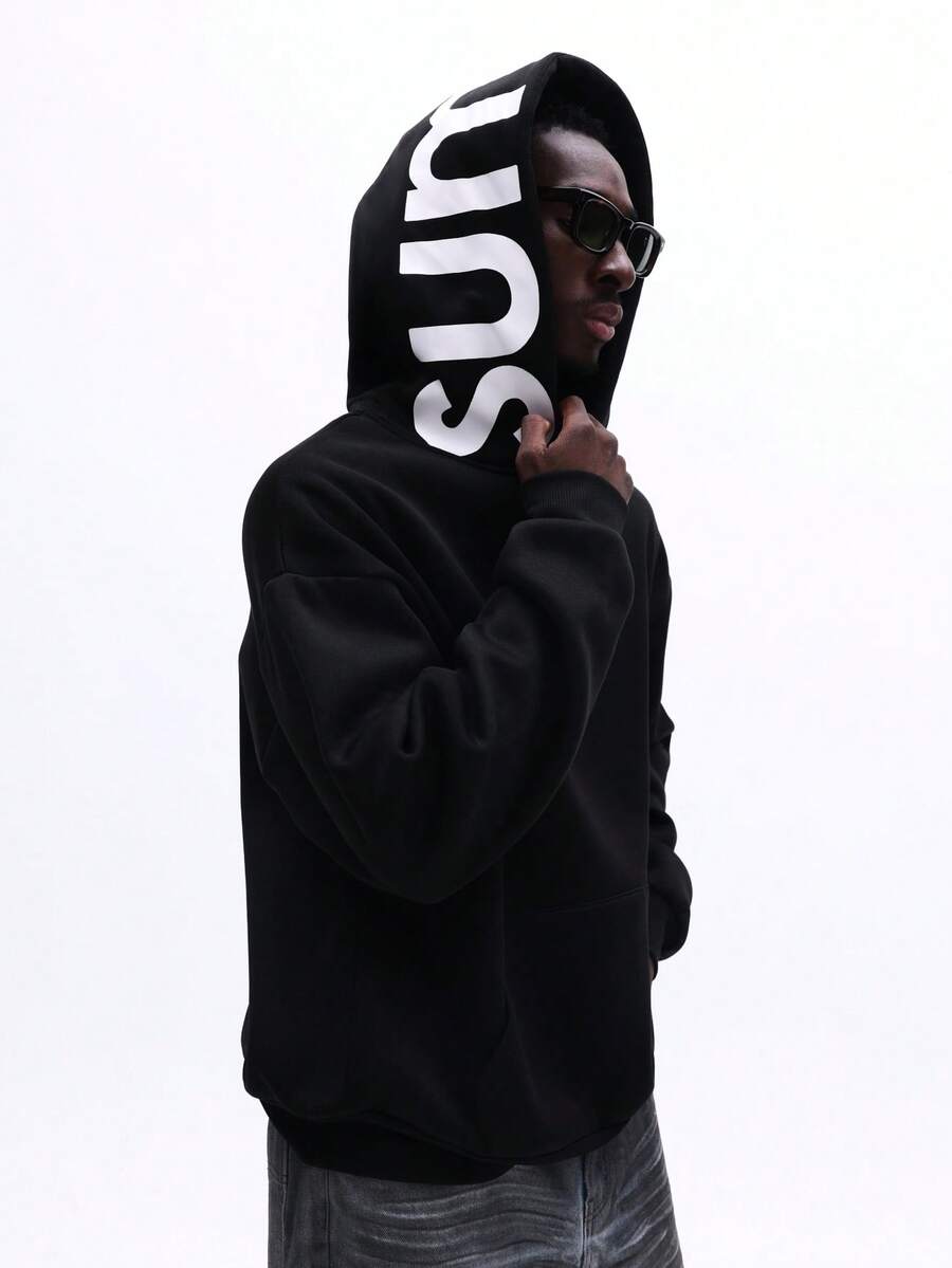 SUMWON Áo hoodie dài tay màu đen in chữ trắng nổi bật, kiểu dáng thường ngày năng động, phù hợp cho phong cách đường phố. - màu đen - Xem 1