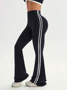 Dewbera Women's High Waist Side Stripe Daily Fitness Flare Workout Pants
