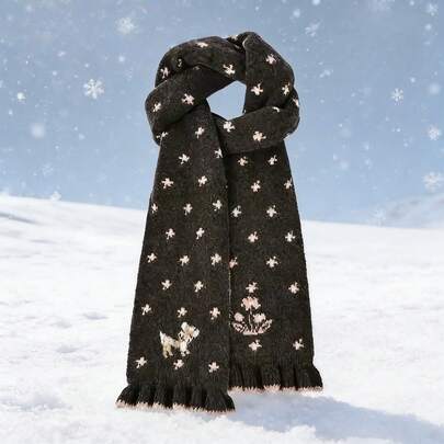 Anime 1pc Pink & Khaki Y2K Retro Cute Deer Pattern Double-Sided Print Warm Scarf, Fashion Minimalist Women Scarf Suitable For Daily Commute, School, Date, Shopping, Travel, Autumn/Winter