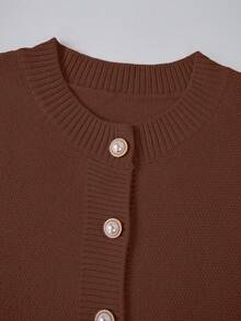 Franclia Áo len cardigan dáng ôm cổ tròn viền bèo nhún thời trang tối giản đa năng thanh lịch dành cho nữ, mùa thu/đông - màu nâu - Xem 5