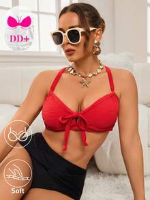 Swim DD+ Women's Solid Color Textured Tie-Back Halter Swimsuit Top