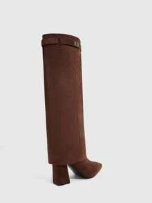 CUCCOO SZL Sepatu Bot Hak Tinggi Setinggi Lutut Ujung Lancip Serbaguna untuk Wanita, Cocok untuk Natal - Coffee Brown - View 6