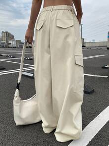 DAZY Women's Loose Solid Color Cargo Pants With Pockets, Casual Street Style, Autumn/Winter Y2k - Apricot - View 2