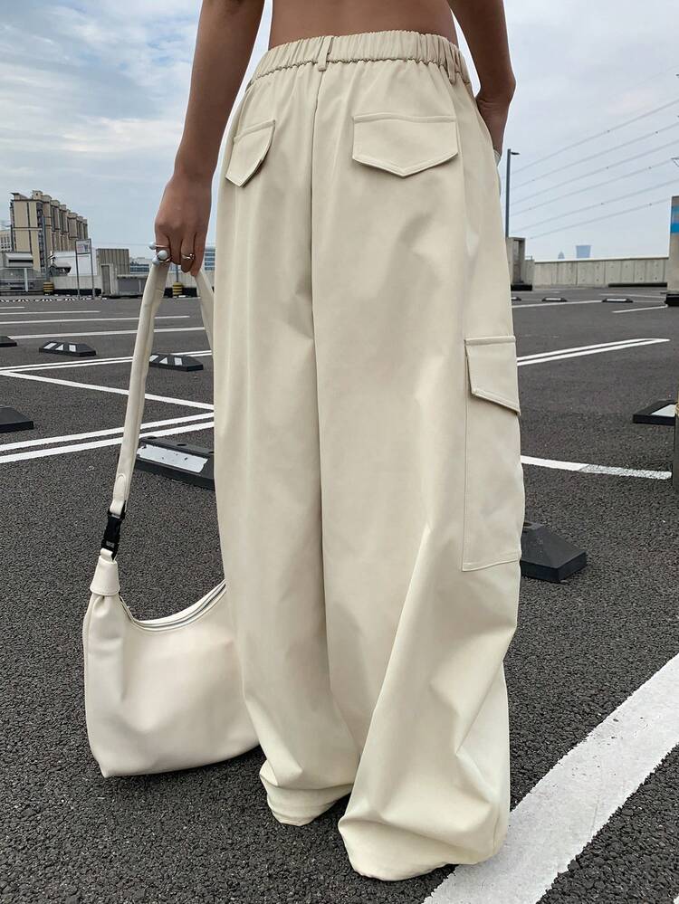 Women's Loose Solid Color Cargo Pants With Pockets, Casual Street Style, Autumn/Winter Y2k