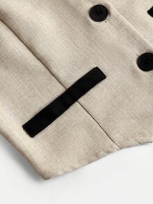 Firerie Kids Tween Girl Casual Commuter Contrast Collar Black & Apricot Top Shirt Top And Straight Leg Pants 2 Pieces Set - Apricot - View 4