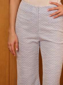 lacRébo 浅蓝色纹理弹力高腰修身长裤，春夏办公商务休闲经典法式巴黎风 - 藍色 - 查看 4