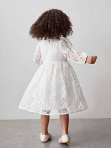 Maija Kids Young Girl White Lace Contrast Bow Cute Casual Dress - White - View 2