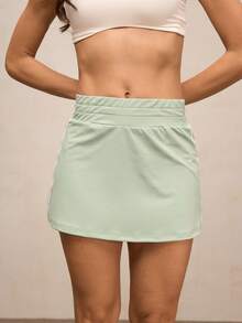 Activina Women's Black Color Patchwork High Waist Casual Sports Skirt & Skort For Tennis & Daily Wear Athletic Skorts - Mint Green - View 4
