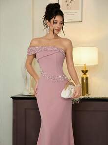 Poshira 女士鸡尾酒会礼服 - 藕粉色 - 查看 6