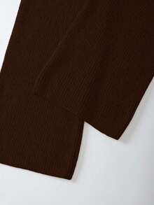 SHEIN Franclia 2pcs/Set Women Casual Loose Solid Color Turtleneck Sweater, Versatile & Elegant, Autumn/Winter - Chocolate Brown - View 7