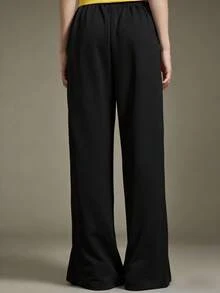 Elnivra Preppy Style Y2K Women's New Retro Black Wide Leg Drawstring Pants, Elastic Waist Loose High Waist Pants With Heart Woven Belt, Collegiate & Hip Hop Style Sweatpants - Black - View 2