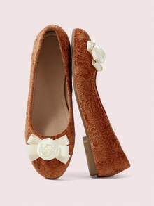 CUCCOO DOLLMOD Women's Elegant Commuter Flats With 3D Flower Bow Decor For Christmas - Brown - View 1
