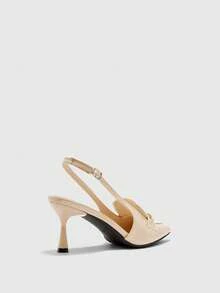 CUCCOO BIZCHIC Women's Fashionable Elegant Metal Decor Pointed Toe Pumps For Commuting - Beige - View 9