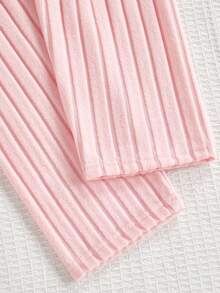 Girls Comfortable Casual Strawberry Graphic Ribbed Fabric Long Sleeve Top And Pants Pajama Set - Pink - View 6