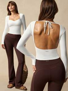 VARSIVA Damska koszulka sportowa z długim rękawem i odkrytymi plecami w jednolitym kolorze, z wiązaniem