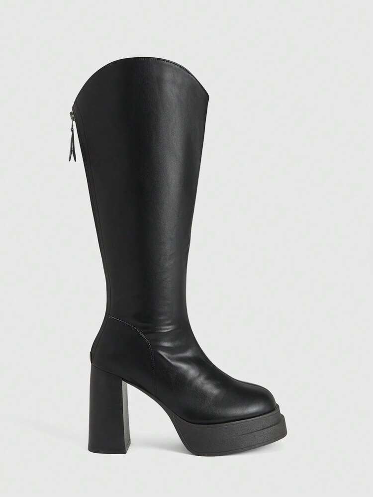 CUCCOO LuxiPop Women's Platform Zipper Design Fashion Daily Travel High Heel Medium Boots
