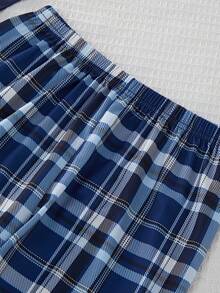 Tween Boys' Casual Plaid & Graphic Print Short Sleeve Top And Pants Loungewear Set - Navy Blue - View 6