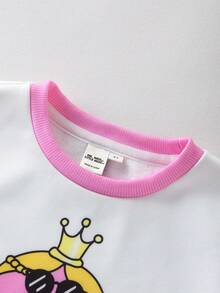 Mr Men Little Miss X SHEIN Hanorac cu mânecă lungă, cu imprimeu de litere și desene animate, în blocuri de culori, pentru fete tinere - Multicolor - Vizualizare 3