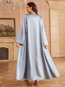 Al Najma 两件套：缀饰外套和长款连衣裙，土耳其风格女式长袍 - 霧霾藍 - 查看 2