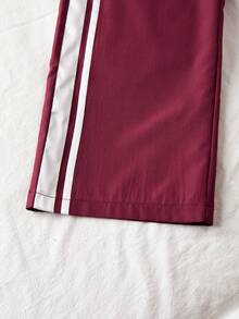 少女侧条纹针织腰带宽松裤 - 酒紅色 - 查看 6