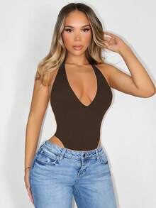 Sirith Bộ đồ liền thân hở lưng cổ yếm liền mạch, màu trơn - Màu nâu  Mocha - Xem 7
