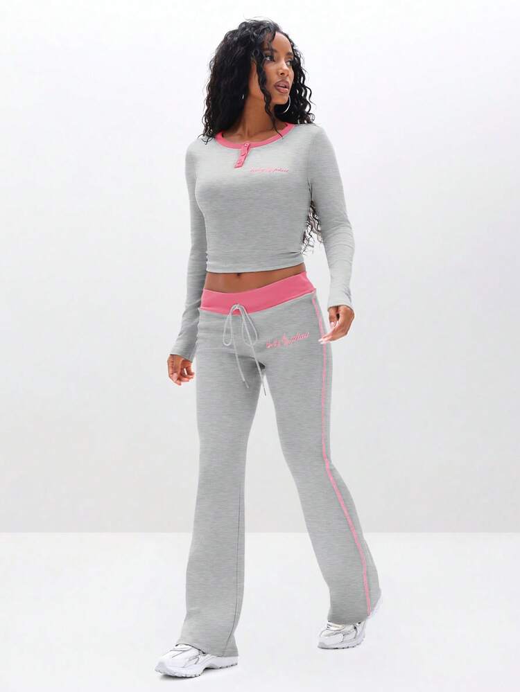 BABYPHAT Gerippte Strick-Leggings mit kontrastierendem rosa Saum für bequemen Alltagsstil