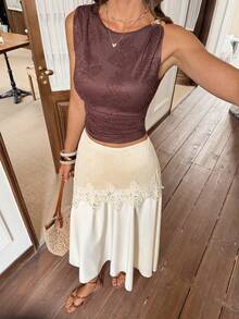 Serisse Chân váy ren vá thanh lịch dành cho nữ - Màu be - Xem 7