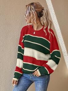 EMERY ROSE 女士最新时尚舒适圣诞拼色套头衫 - 彩色 - 查看 3