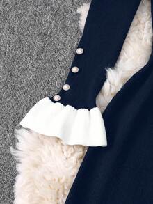 SHEIN Franclia 新款荷叶边针织连衣裙，复古优雅法式风格毛衣连衣裙，适合秋冬季穿着 - 寶藍色 - 查看 3