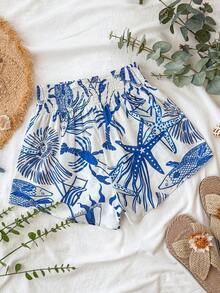 Travachic Marine Life Pattern Casual Shorts - Blue - View 2