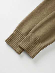 SHEIN Franclia New Autumn V-Neck Waist Cinched Knitted A-Line Dress, Elegant And Intellectual - Khaki - View 5