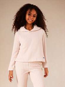 SUMWON Ribbed Knit Hoodie And Flare Pants Co-Ord Set Hood Casual Lounge Wear Matching Outfit Vacation - Apricot - View 3
