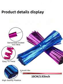100个金属扭扭扎带，彩色螺旋扎带，适用于玻璃纸派对礼品袋、可爱锥形生日糖果袋，8种颜色可选，10厘米/3.97英寸 - 彩色 - 查看 2