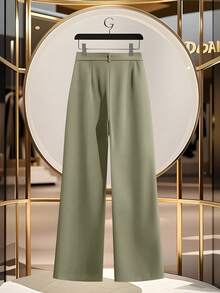 GlowEve 女士优雅口袋装饰高腰阔腿裤 - 0.霧綠 - 查看 2