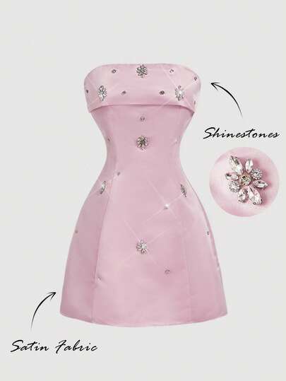 SHEIN MOD Vestido mini elegante rosa con adornos de strass