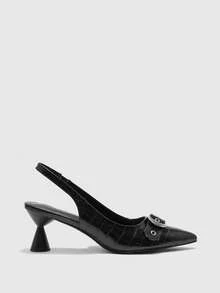 CUCCOO BIZCHIC Women's Pointed Toe Buckle Design Elegant High Heels, Suitable For Daily Commute - Black - View 7