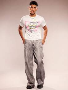 FeverCity 男士字母蝴蝶印花圆领短袖休闲百搭T恤 - 白色 - 查看 4