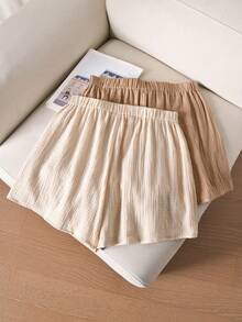 CosyJoli 2pcs Plus Size Women Casual Solid Color Shorts - Multicolor - View 2