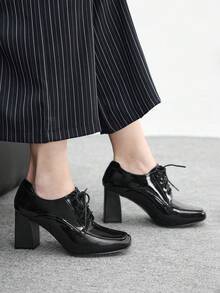 CUCCOO BIZCHIC Giày cao gót buộc dây thời trang đa năng dành cho nữ - màu đen - Xem 5