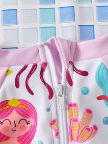 Young Girls Cute Shell & Mermaid Print Beach Swimwear, Casual & Versatile For Daily Wear