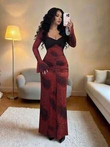 Rafferiza 女士优雅拼接印花连衣裙 - 彩色 - 查看 4