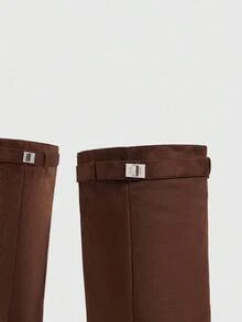 CUCCOO SZL Sepatu Bot Hak Tinggi Setinggi Lutut Ujung Lancip Serbaguna untuk Wanita, Cocok untuk Natal - Coffee Brown - View 5