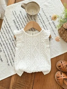 SHEIN Babygirl Cute Casual Versatile Jacquard Knit Ruffle Trim White Blouse - Multicolor - View 8