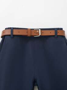 SHEIN 2 件套年轻男孩绅士装 - 条纹长袖衬衫和西装裤配腰带，时尚适合生日派对、婚礼、洗礼