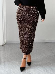 Dazy Plus 大码亮片弹力腰半身裙，时尚派对礼服新年女装