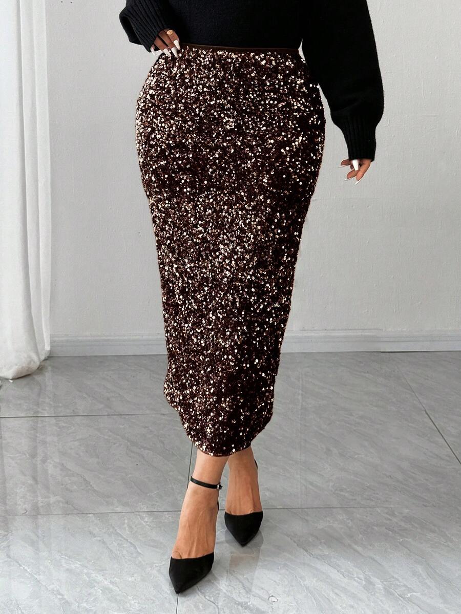 Dazy Plus 大码亮片弹力腰半身裙，时尚派对礼服新年女装